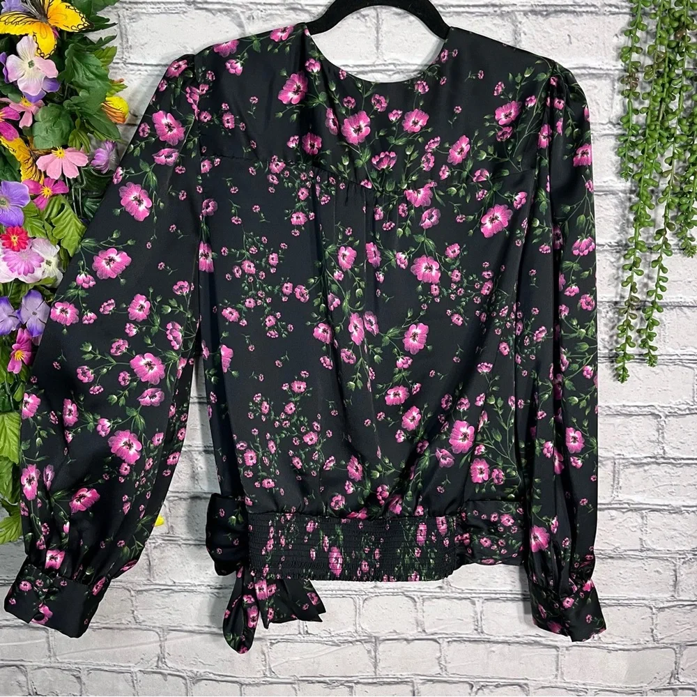 /Banana Republic Floral Printed Long Sleeve V Neck Wrap Blouse Size Large - Picture 10 of 15
